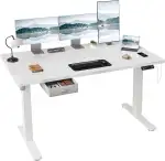 JUMMICO Höhenverstellbarer Elektrischer Stehtisch 160 x 80 cm mit Schublade und Haken – Höhenverstellbarer Sitz-Steh-Tisch mit Stabilem Stahlrahmen, Breiter Stehtisch für das Homeoffice, Weiß