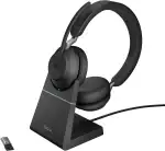 Jabra Evolve2 65 Wireless PC Headset with Charging Stand – Noise Cancelling Microsoft Teams Certified Stereo Headphones with Long-Lasting Battery – USB-A Bluetooth Adapter – Black