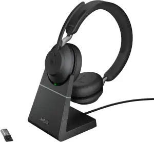 Jabra Evolve2 65 Wireless PC Headset with Charging Stand – Noise Cancelling Micr