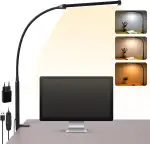 Schreibtischlampe LED Klemmbar, Dimmbare Schreibtischlampe mit 3 Farben und 10 Helligkeitsstufen, Tageslichtlampe Schreibtisch Lampe, Augenschonende Klemmleuchte, Schwarz