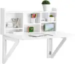 SoBuy Wandklapptisch mit Regal, klappbarer Schreibtisch Küchentisch klappbar, platzsparender Esstisch Wandtisch für Homeoffice, Wohnzimmer und kleine Räume, Weiß BHT ca. 90x78x60cm FWT07-II-W