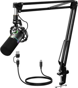 MAONO XLR/USB Dynamisches Mikrofon Set, RGB Podcast Mikrofon mit Arm, Software, 