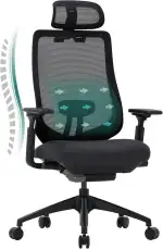 COLAMY XK01 Atlas Ergonomischer Netz-Bürostuhl, Chefsessel mit hoher Rückenlehne, Verstellbarer Kopfstütze und 4D-Armen, Schiebesitz, Kippsperre, Nylon-Basis, Schwarz
