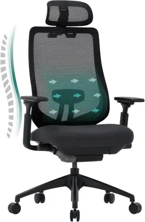 COLAMY XK01 Atlas Ergonomischer Netz-Bürostuhl, Chefsessel mit hoher Rückenlehne, Verstellbarer Kopfstütze und 4D-Armen, Schiebesitz, Kippsperre, Nylon-Basis, Schwarz