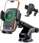 KPON 15W Qi Handyhalterung Auto mit Ladefunktion, Induktive Ladestation Auto mit Sauger & Clip, Automatische Klemmung Kfz Wireless Charger für iPhone 17/16/15/14/13, Samsung (Ohne Zigarettenanzünder)