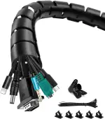 2 x 1.5m Kabelschlauch Selbstschließend Schwarz, Durchmesser 16mm+22mm Flexibel Kabelkanal mit 20pcs Kabelbinder, 5 Kabelclips, 1 Drahtführungsclip, Kabelschutz Kabelmanagement für TV Computer