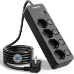 Steckdosenleiste Einzeln Schaltbar 4fach, Power Strips, mit üBerspannungsschutz，with Child Safety Lock,Thickened and Widened Conductive Sheet,16 A/250V/3680 W,Black (2, Meter) (Black, 2m)