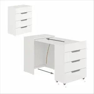 KOMTO Schreibtisch Weiß mit 3 Schubladen – Computertisch, Klappschreibtisch mit 