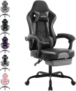 Gaming Chair Computerstuhl Ergonomischer Gaming Stuhl mit Fußstütze Bürostuhl Ergonomischer Computerstuhl mit Lendenwirbelstütze Dunkelgrau