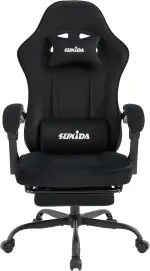 SUKIDA Gaming Stuhl Stoff, Ergonomischer Gaming Chair mit Fußstütze, Verstellbarer Racing Computerstuhl mit Lordosenstütze, Schwarz Ergonomisch PC-Stuhl