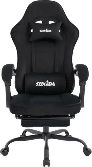 SUKIDA Gaming Stuhl Stoff, Ergonomischer Gaming Chair mit Fußstütze, Verstellbar