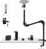 KDD Kamera Halterung Tisch, 55,1cm Webcam Halterung mit Handyhalter, Tischstativ Kamera 360° für Projektor Ringlicht Logitech C922 C930e C920 C925e C615 Brio 4K GoPro Hero Blue Yeti(1/4"-5/8" Gewinde)
