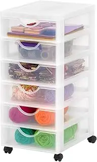 Iris Ohyama Kunststoff-Schubladenbox mit Rollen, 6 flachen Schubladen, Mattweiß,