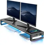 Vaydeer Dual-Monitor-Ständer mit kabelloser Aufladung und 4 USB-Hubs - Metallständer für 2 Monitore - Unterstützt bis zu 32 Zoll - für Computer, Laptop - Schwarz