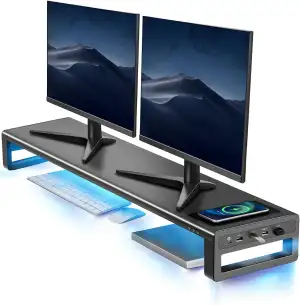 Vaydeer Dual-Monitor-Ständer mit kabelloser Aufladung und 4 USB-Hubs - Metallstä