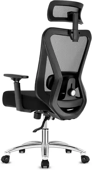 Bürostuhl Ergonomisch, Schreibtischstuhl mit 3-stufiger Neigungsarretierung, Verstellbarer Kopfstütze, Armlehnen & Lendenstütze, Chefsessel Belastbar bis 150KG, Drehstuhl für Büro & Homeoffice