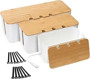 3 Stück kabelbox,Kabelmanagementbox,Aufbewahrungsbox für Kabel mit Bambusdeckel,