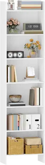 Hzuaneri Bücherregal, Regal, Standregal, Büroregal, mit 7 Fächern, offen, für Wohnzimmer, Arbeitszimmer, Büro, als Raumteiler, 24 x 48 x 198,6 cm, Weiß BC01713X