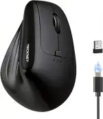 TECKNET Vertikale Ergonomische Kabellos Maus, 2,4 GHz + Bluetooth, Wiederaufladbar Maus mit 4800 DPI, 6 Tasten, 11 RGB-Beleuchtungsmodi, Multi-Device, Kompatibel mit Windows/macOS, Laptop, PC -Schwarz