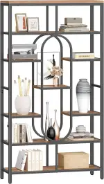 Hzuaneri Bücherregal, 7-stöckiges Standregal, Ausstellungsregal mit 9 Ablagen, Raumteiler Regal für Arbeitszimmer, Wohnzimmer, Büro, Schlafzimmer, 30 x 100 x 180 cm, Vintage Braun-Schwarz BC73001B