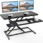 ERGOMAKER Steh-Sitz Schreibtischaufsatz Höhenverstellbar, Stehpult Aufsatz Schreibtisch 91 X 40CM Desktop Erhöhung mit Tastaturablage Für Zwei Monitore,Schwarz