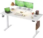 Klicelor Höhenverstellbarer Schreibtisch mit LED&Steckdosen, 160x60cm, Beweglicher Monitorständer für Gaming und Büro, Standing Desk mit 3-teilige Tischplatte, Weiß