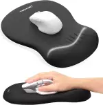 TECKNET Ergonomisches Mauspad, Memory-Schaum Mousepad mit Handauflage, rutschfeste PU-Basis, Wasserfestes Computer Mausunterlage für Büro, Zuhause und Reisen, Schwarz