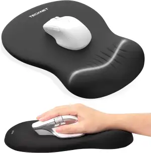 TECKNET Ergonomisches Mauspad, Memory-Schaum Mousepad mit Handauflage, rutschfeste PU-Basis, Wasserfestes Computer Mausunterlage für Büro, Zuhause und Reisen, Schwarz