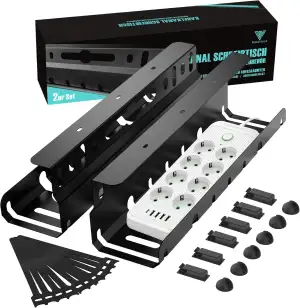 2TLG Kabelkanal Schreibtisch ohne Bohren Schwarz, Kabelmanagement Schreibtisch f