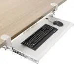Tastaturablage, Unter dem Schreibtisch Ausziehbar mit C Klemme Groß Format, Standfest Schiebbarer Tastaturständer 838mm x 280 mm ausziehbare Plattform Computerschublade zum Tippen Weiß