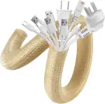 AGPTEK 25mm-3m Kabelschlauch, selbstschließend Kabelkanal, Flexibler gewebter Kabelmantel, Kabelmanagement für Schreibtisch, TV, Computer, PC, Kabelschutz für Hund, Katze, Gelblich-braun