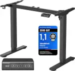 VASAGLE Höhenverstellbarer Schreibtisch elektrisch, Tischgestell, Schreibtischständer, ohne Tischplatte, mit 2 Haken, Memory-Funktion mit 3 Höhen, Stahl, tintenschwarz LSD021B01V2