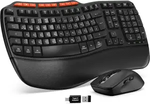 Tastatur Maus Set Kabellos, 2,4GHz Wave Tasten in Voller Größe, Ergonomische Tas
