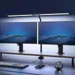 Schreibtischlampe LED Dimmbar - 1500LM 24W Klemmbar Büroschreibtischlampe mit Fernbedienung, 80CM Schwanenhals Schreibtisch Lampe Tageslichtlampe mit Ladefunktion, für Büro & Zuhause, Schwarz