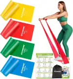 Fitnessbänder Set 4er, 1.8M/2M Fitnessband, 4 Widerstandsstufen mit Übungsposter, Gymnastikband mit Tragetasche & Übungsanleitung, Ideal für Yoga, Pilates, Muskelaufbau
