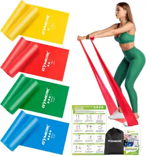 Fitnessbänder Set 4er, 1.8M/2M Fitnessband, 4 Widerstandsstufen mit Übungsposter