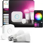 Philips Hue Starter Set: Bridge + 3 E27 Smart Spotlights + Smart Button, White and Color Ambiance, Smart Light Hub, LED Lampen steuerbar mit Apple Home, Alexa, Google Assistant, Samsung SmartThings