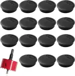 15 Stück Kabeldurchführung Schreibtisch Rund Tischdurchführung Ø60mm mit Lochsäge Schwarz Kunststoff Kabeldurchlass Kabelauslass Set für Büro Arbeitsplatten Home-Office Tisch Kabelmanagement Organizer
