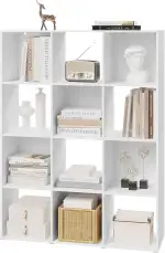 eSituro Bücherregal mit 12 Fächern, freistehendes Würfelregal, Raumteiler Regal offen, Standregal modern, für Wohnzimmer, Kinderzimmer, Büro, Schlafzimmer, 91x120x29 cm, weiß