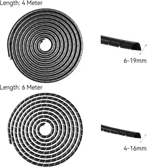 AGPTEK Kabelschlauch, Kabelschutzschlauch 4-16mm (6m), 6-19mm (4m), Organizer Ka