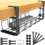 Unter dem Kabelmanagement Schreibtisch Ohne Bohren Kit, kabelkanal schreibtisch zum Verwalten von Kabeln und Steckdosenleisten, Klemmbar Kabel Organizer Tray für Büro Küche PC-Tischen - Schwarz