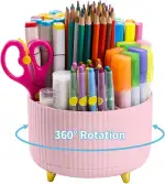 Marbrasse Schreibtisch Organizer,360 Grad Drehbarer Stifthalter für Schreibtisch Zubehör mit 5 Fächern,Stifte Organizer,Stift Aufbewahrungsbox für Büro Zuhause (Rosa)