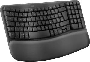 Logitech Wave Keys kabellose ergonomische Tastatur, gepolsterte Handballenauflage, Komfortables natürliches Tippen, Easy-Switch, Bluetooth, Logi Bolt, Multi-OS, Windows/Mac, Deutsches QWERTZ, Graphit