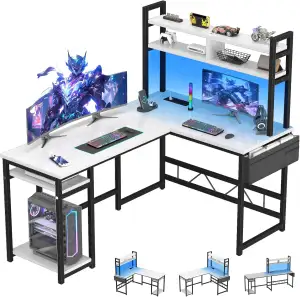 Devoko Schreibtisch l Form Gaming Tisch mit LED,155 x 100 cm Eckschreibtisch Gam