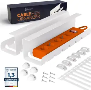 2er Set Kabelmanagement Schreibtisch Weiß – Kabelkanal ohne Bohren zum Kabel ver