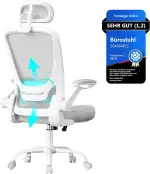 SONGMICS Bürostuhl ergonomisch, Drehstuhl mit Mesh, Lenden- und Kopfstütze, Wippfunktion, 53 cm große Sitzfläche, klappbare Armlehnen, Arbeits- und Schlafzimmer, Studenten, Taubengrau OBN047G01