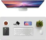 Vicwe Schreibtischunterlage, 60x120 cm Wasserdichte Schreibtischunterlage aus PVC-Leder, Multifunktionales Office Mousepad Laptop Schreibunterlage, Tisch-Schutz Unterlage für Büro/Home(Hellgrau)