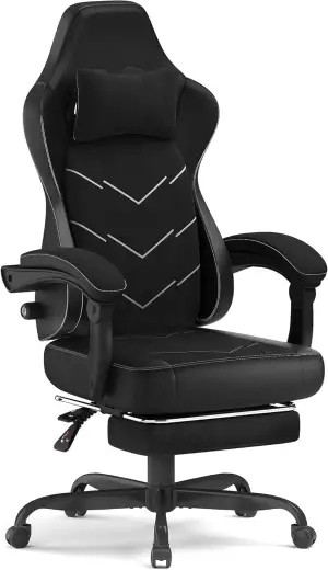 Devoko Gaming Stuhl mit Fußstütze und Klappbaren Armlehnen, Ergonomischer Zocker