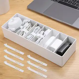 Datenkabel-Organisator Klein 1 Stück Kabelbox Weiß mit Verstellbaren Fächern, Ka