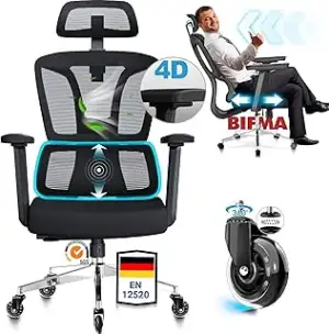MELOKEA Bürostuhl Ergonomisch, 4D-Armlehnen, Verstellbare Sitztiefe, 4-Stufen Ne